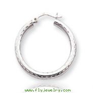 14K White Gold Diamond-Cut 3x30mm Round Hoop Earrings