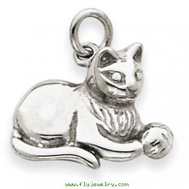 14k White Gold Diamond-cut Satin Open-Backed Cat Charm