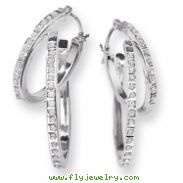 14k White Gold Diamond Fascination Hinged Double Hoop Earrings