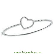 14K White Gold Diamond Heart Bangle Bracelet