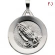 14K White Gold Disc With Praying Hands Pendant