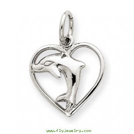 14k White Gold Dolphin in Heart Charm