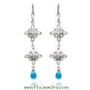 14K White Gold Double Flower With Blue Topaz Drop Leverback