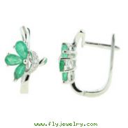 14K White Gold Emerald & Diamond Earrings