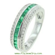 14K White Gold Emerald & Diamond Ring