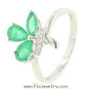 14K White Gold Emerald & Diamond Ring