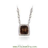 14K White Gold Fancy Smoky Quartz & Round Diamond Necklace