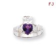 14K White Gold February Birthstone Claddagh Ring