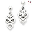14K White Gold Filigree Heart Dangle Earrings
