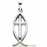 14K White Gold Fish With Cross Pendant