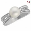 14K White Gold Freshwater Cultured Pearl & Diamond Ring