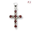 14K White Gold Garnet & Diamond Cross Pendant