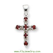 14K White Gold Garnet & Diamond Cross Pendant