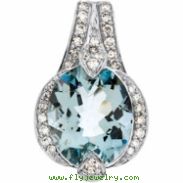 14K White Gold Genuine Aquamarine And Diamond Pendant  Diamond quality AA (I1 clarity G-I color)