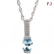 14K White Gold Genuine Aquamarine And Diamond Pendant