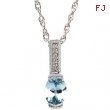 14K White Gold Genuine Aquamarine And Diamond Pendant