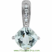 14K White Gold Genuine Aquamarine And Diamond Pendant