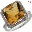 14K White Gold Genuine Citrine And Diamond Ring