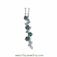 14K White Gold Genuine Emerald And Diamond Necklace