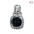 14K White Gold Genuine Onyx And Diamond Pendant