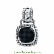 14K White Gold Genuine Onyx And Diamond Pendant