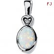 14K White Gold Genuine Opal And Diamond Pendant