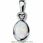 14K White Gold Genuine Opal And Diamond Pendant