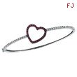 14K White Gold Genuine Precious Pink Sapphire & Diamond Heart Bangle Bracelet