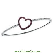 14K White Gold Genuine Precious Pink Sapphire & Diamond Heart Bangle Bracelet