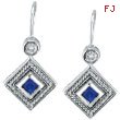 14K White Gold Genuine Precious Sapphire & .14ct Diamond Antique Style Earrings