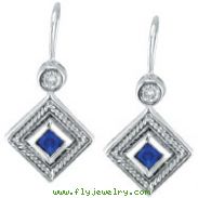 14K White Gold Genuine Precious Sapphire & .14ct Diamond Antique Style Earrings