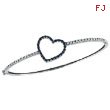 14K White Gold Genuine Precious Sapphire & Diamond Heart Bangle Bracelet