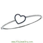 14K White Gold Genuine Precious Sapphire & Diamond Heart Bangle Bracelet