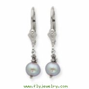 14K White Gold Grey Cultured Pearl Leverback Earrings