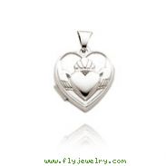 14K White Gold Heart-Shaped Claddagh Locket