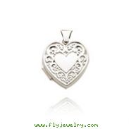 14K White Gold Heart-Shaped Scroll Trim Locket