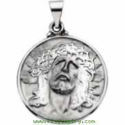 14K White Gold Hollow Face Of Jesus (ecce Homo) Pendant