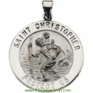 14K White Gold Hollow Round St. Christopher Medal