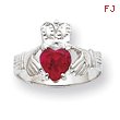 14K White Gold July Birthstone Claddagh Ring