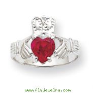 14K White Gold July Birthstone Claddagh Ring