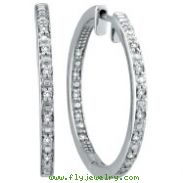 14K White Gold Large .25ct Diamond Hoop Earrings Inside Outside Hoops