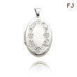 14K White Gold Large Oval-Shaped Floral Trim Locket