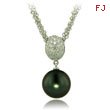 14K White Gold Link Chain With 10-11mm Tahitian Cultured Pearl And Diamond  Necklace