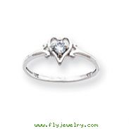 14K White Gold March Aquamarine Birthstone Heart Ring