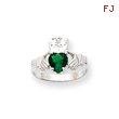 14K White Gold May Birthstone Claddagh Ring