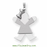 14k White Gold Medium Girl with Bow on Left Engraveable Charm
