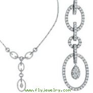 14K White Gold Open Circle Diamond Link Dropping Necklace