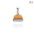 14K White Gold Orange Enameled 3D Handbag Pendant