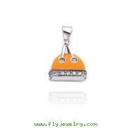 14K White Gold Orange Enameled 3D Handbag Pendant