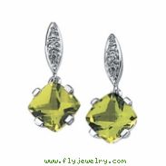 14K White Gold Pair 06.00x06.00 Genuine Peridot And Diamond Earring